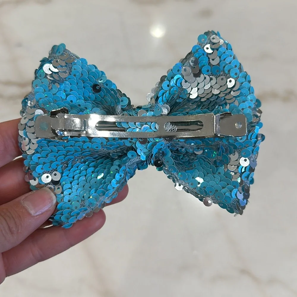 Tiffany blue sequin bow hair clip